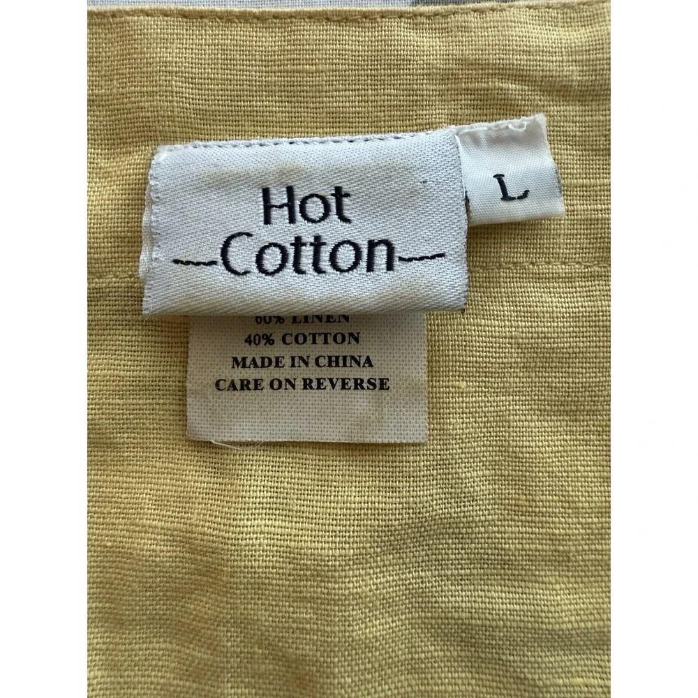 Hot Cotton Women's L Yellow Linen Blouse With Wooden Accents At Neckline NWOT - Picture 7 of 7